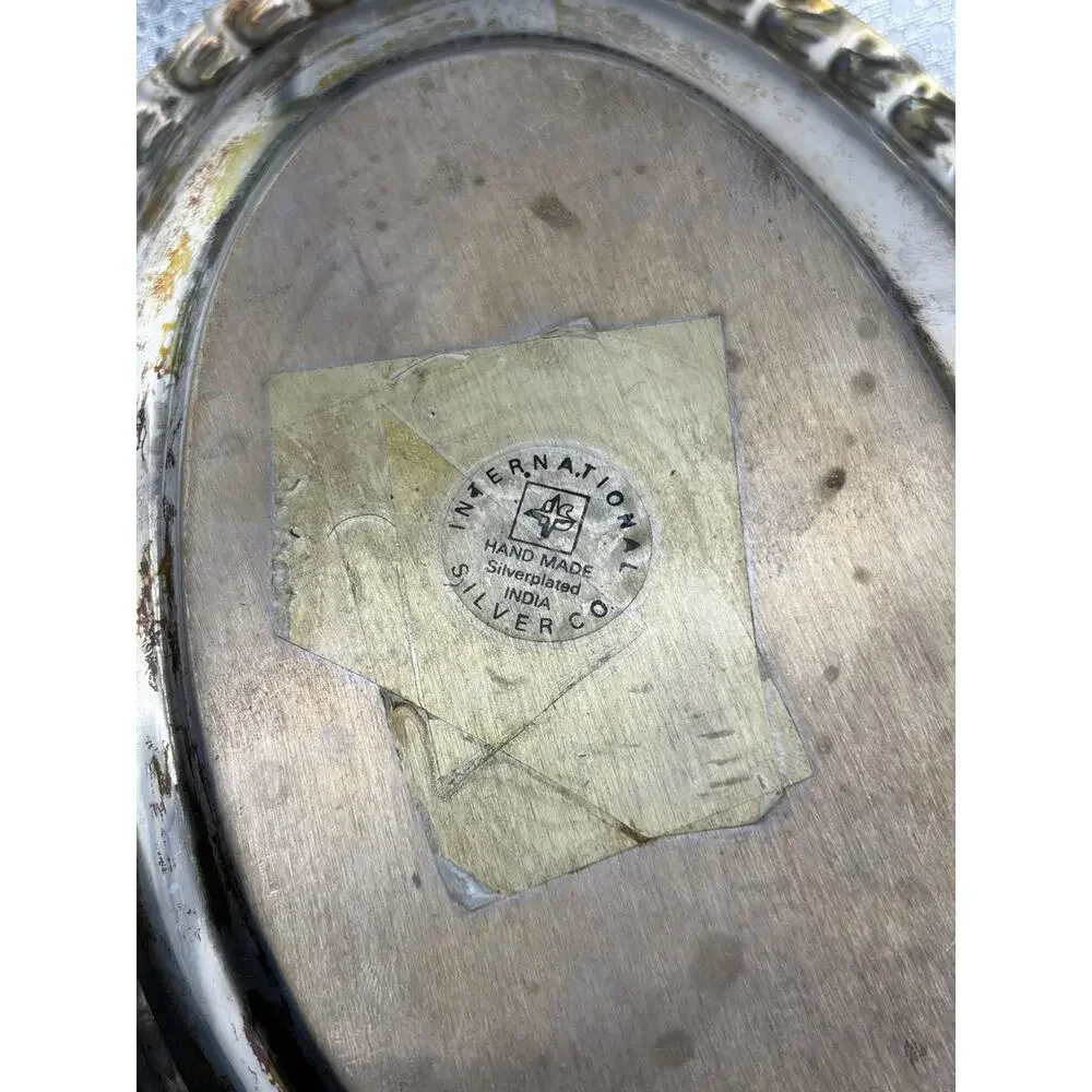 Dainty Silverplated Oval Dish with etched flowers International Silver Co.